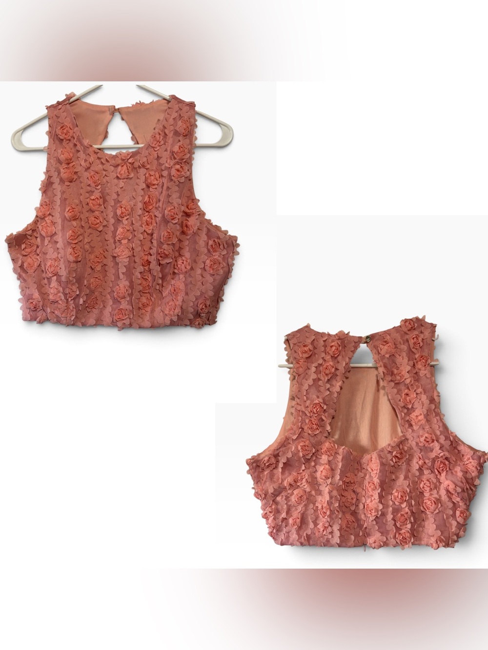 Tawny Pink 3D Rosette Mesh Floral Halter Crop Top XL Junior Like New